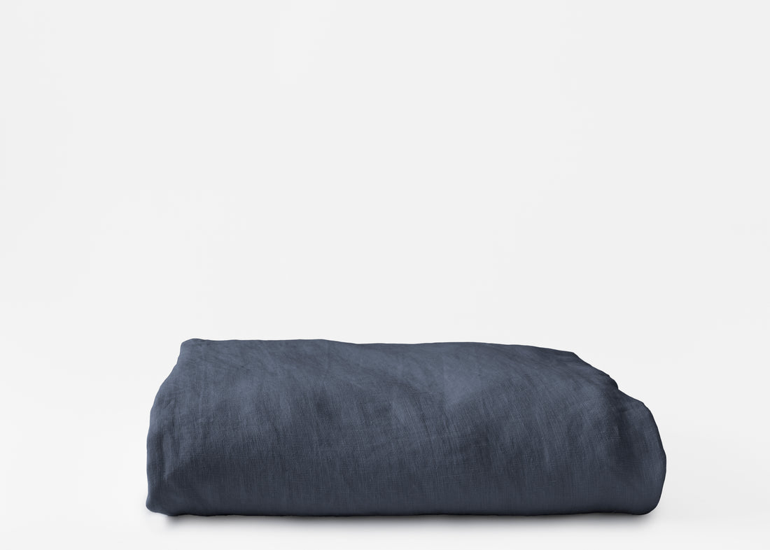 hemp duvet cover in a muted navy color
