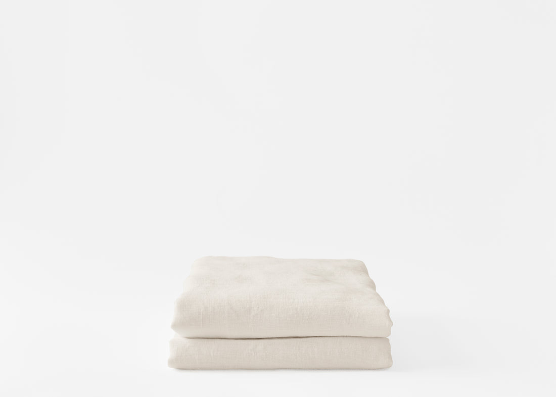 folded hemp pillowcases in light beige